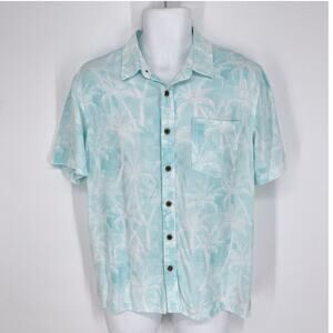 Margaritaville Mens Button Front Shirt Sz S Aqua Blue Palm Tree Polka Dots Aloha